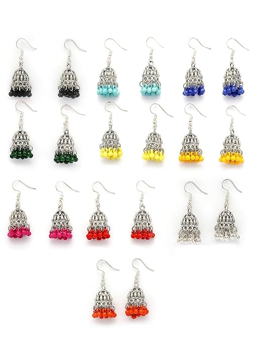 Sukkhi Style Oxidised Silver Plated with Multicolor Beaded Mini Jhumka/Jhumki Earring Combo Jewellery for Women & Girls